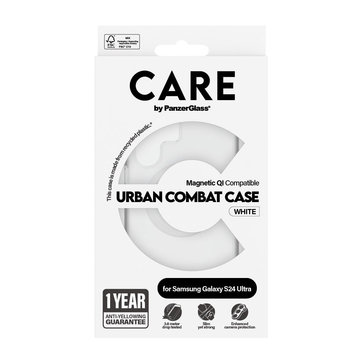 CARE by PanzerGlass® Flagship Case Transparent Urban Combat w. White Qi Compatible Samsung Galaxy S24 Ultra