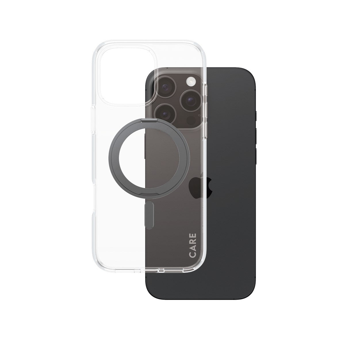 CARE by PanzerGlass® Feature Case Transparent w. Black Kickstand & MagSafe iPhone 16 Pro Max