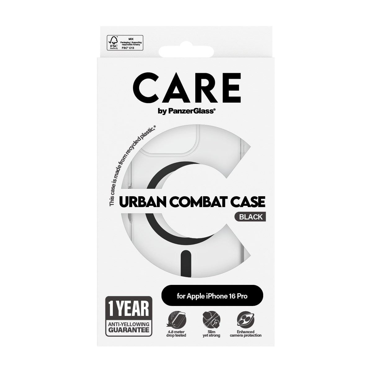 CARE by PanzerGlass® Flagship Case Transparent Urban Combat w. Black MagSafe iPhone 16 Pro