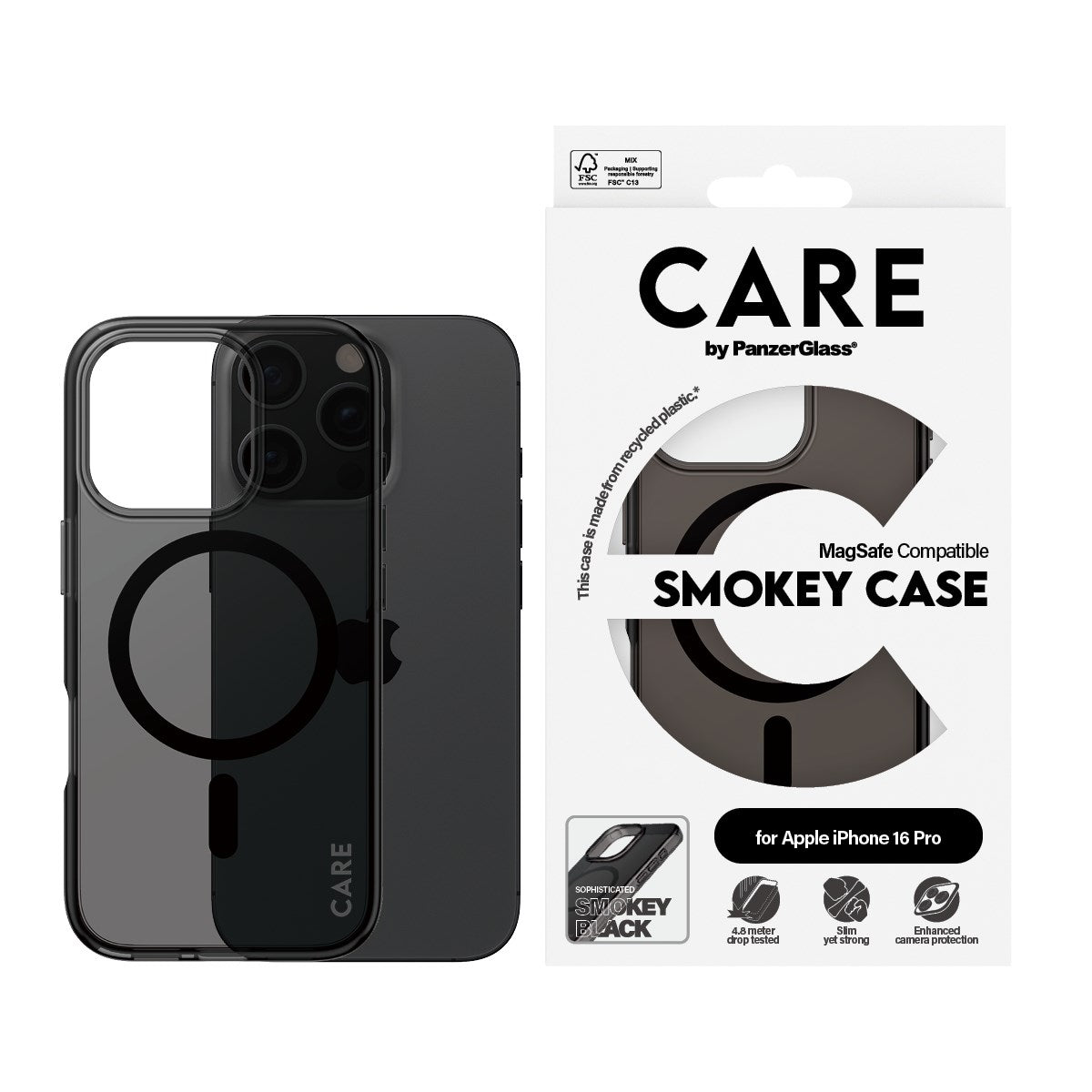 CARE by PanzerGlass® Flagship Case Smokey Urban Combat w. Black MagSafe iPhone 16 Pro