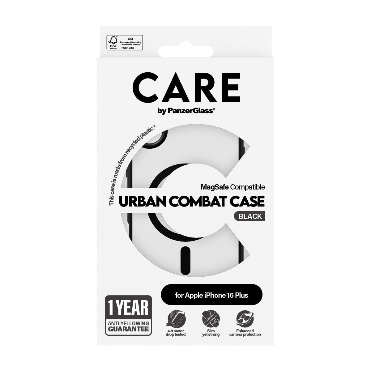 CARE by PanzerGlass® Flagship Case Transparent Urban Combat w. Black Frame & MagSafe iPhone 16 Plus