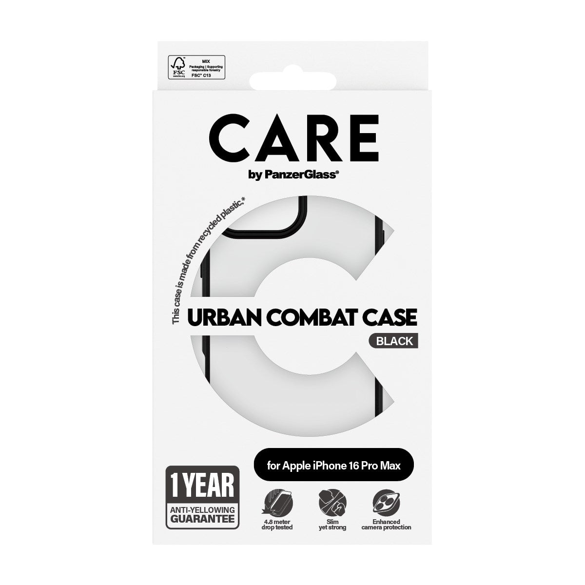 CARE by PanzerGlass® Flagship Case Transparent Urban Combat w. Black Frame iPhone 16 Pro Max