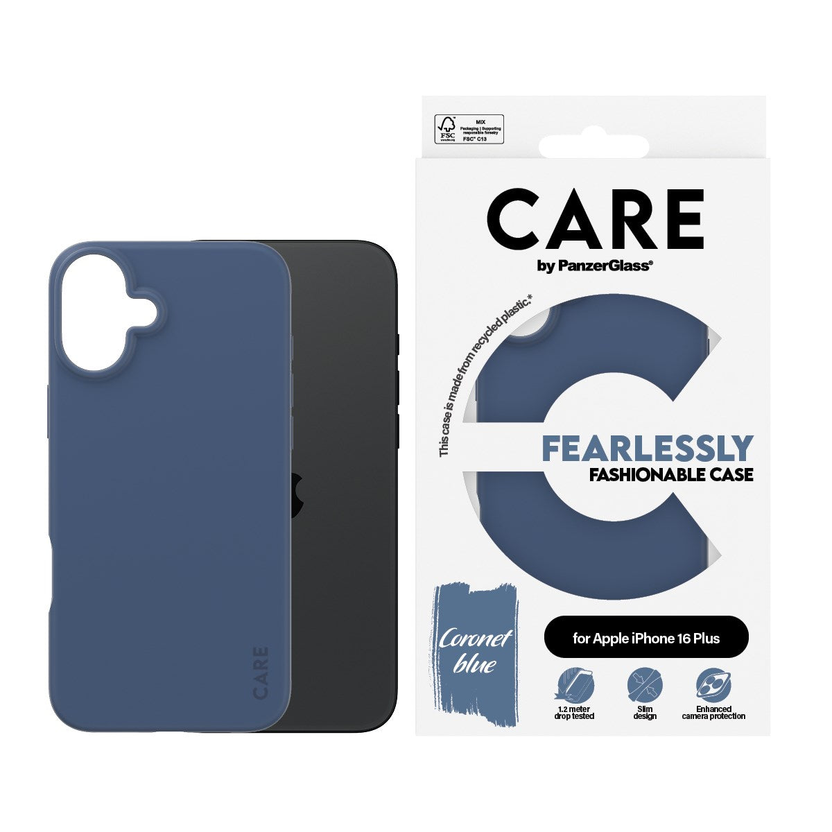 CARE by PanzerGlass® Fashionable Case Blue iPhone 16 Plus