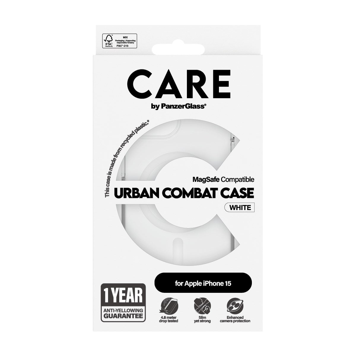 CARE by PanzerGlass® Flagship Case Transparent Urban Combat w. White MagSafe iPhone 15