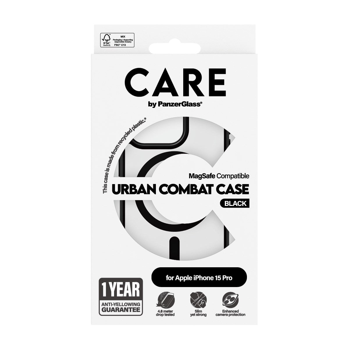 CARE by PanzerGlass® Flagship Case Transparent Urban Combat w. Black MagSafe iPhone 15 Pro