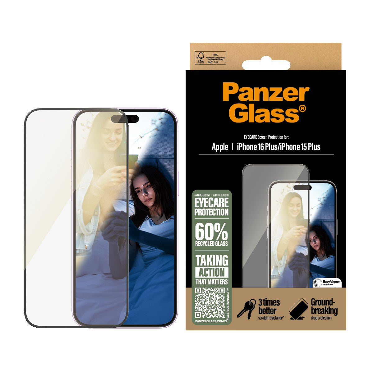 PanzerGlass® EyeCare Screen Protector iPhone 16 Plus | 15 Plus | Ultra-Wide Fit