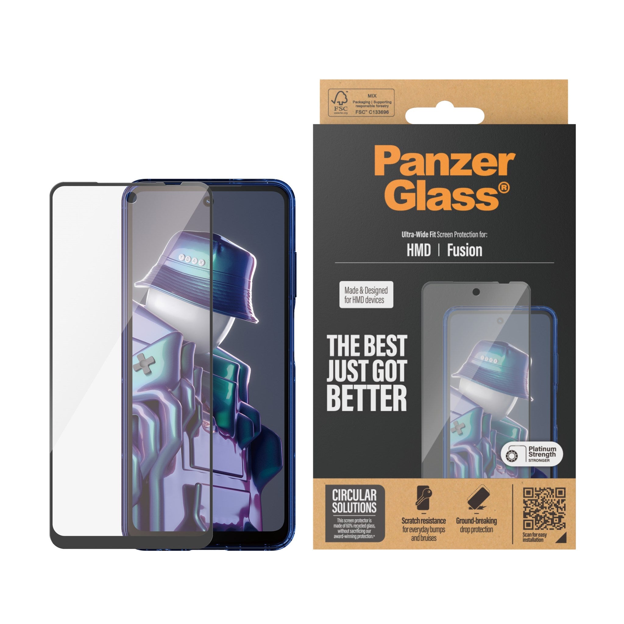 PanzerGlass® Screen Protector w. Black Frame HMD Fusion | Ultra-Wide Fit
