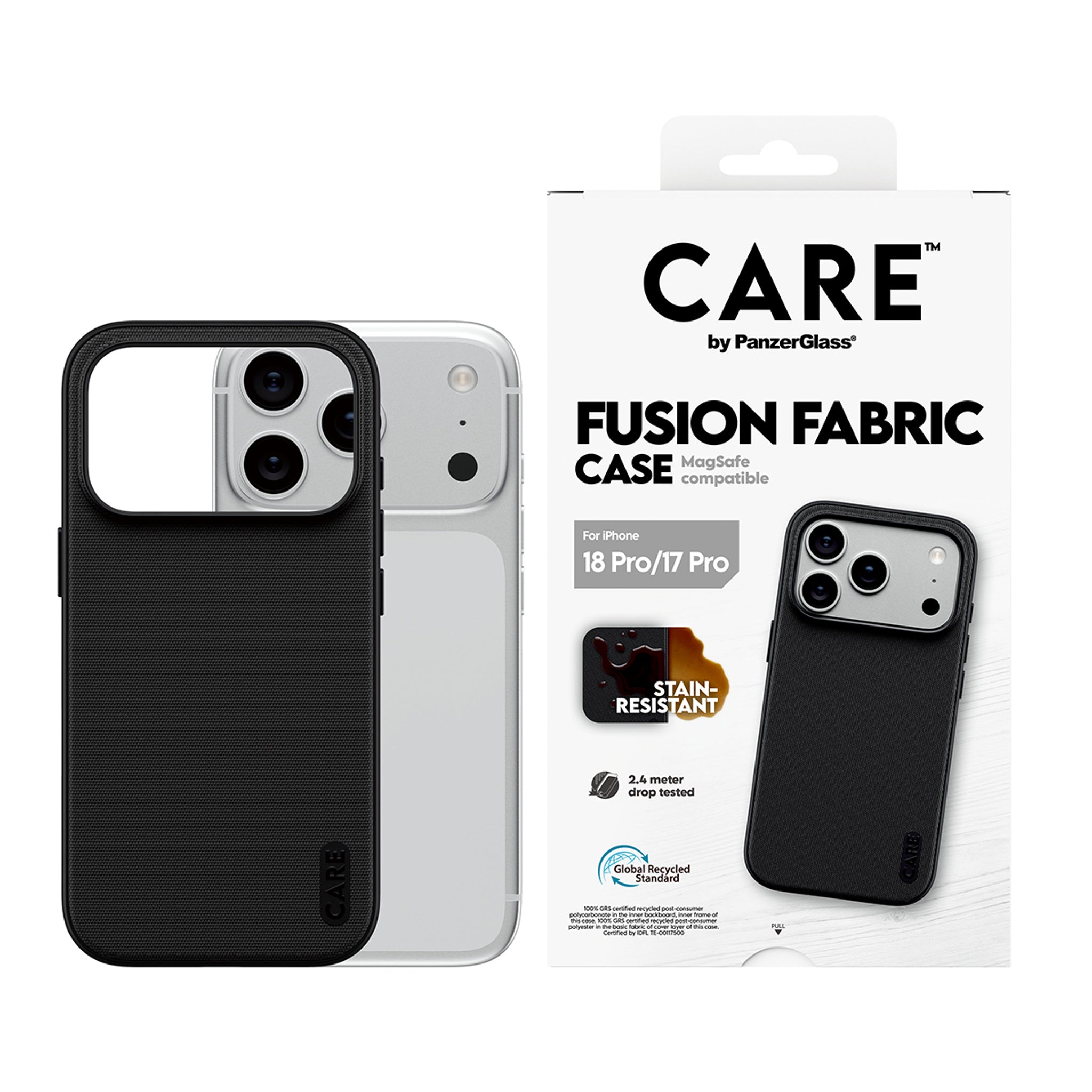 CARE™ by PanzerGlass® Fusion Fabric Case Black w. MagSafe iPhone 18 Pro | 17 Pro