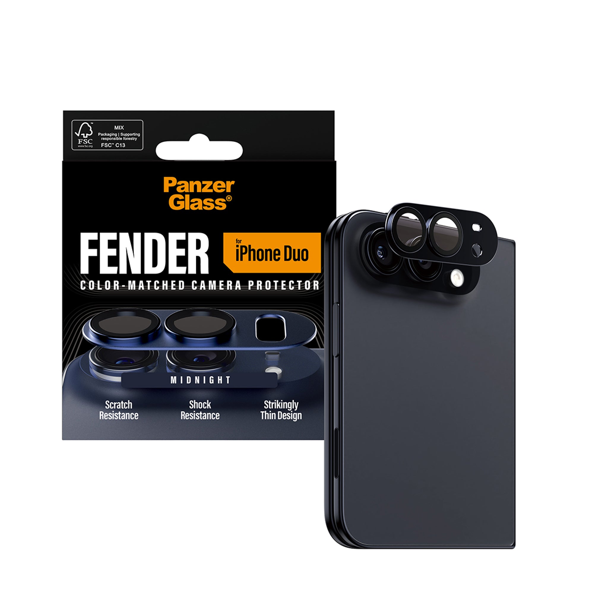 PanzerGlass® Fender Camera Lens Protector Midnight iPhone Duo