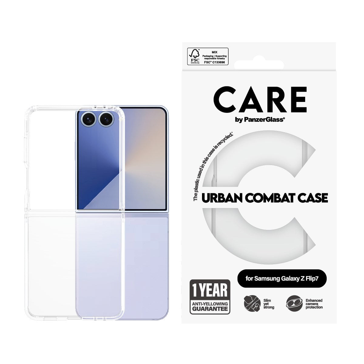 CARE by PanzerGlass® Flagship Case Transparent Urban Combat w. Clear Frame Samsung Galaxy Z Flip7