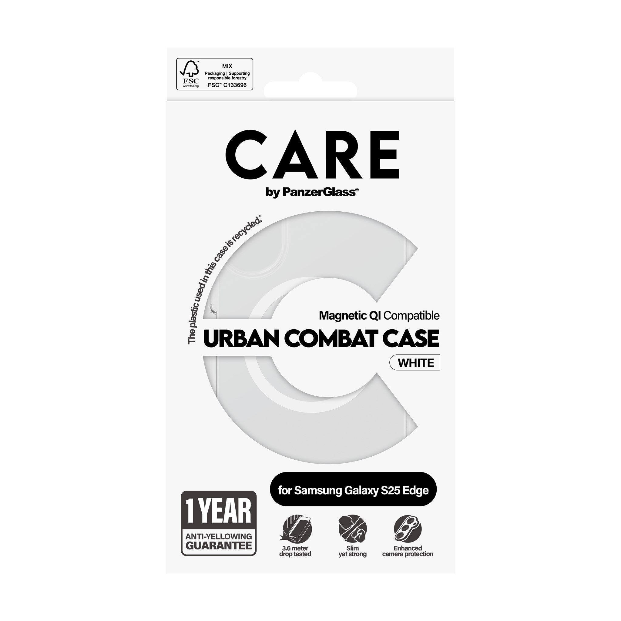 CARE by PanzerGlass® Flagship Case Transparent Urban Combat w. White Qi Compatible Samsung S25 Edge