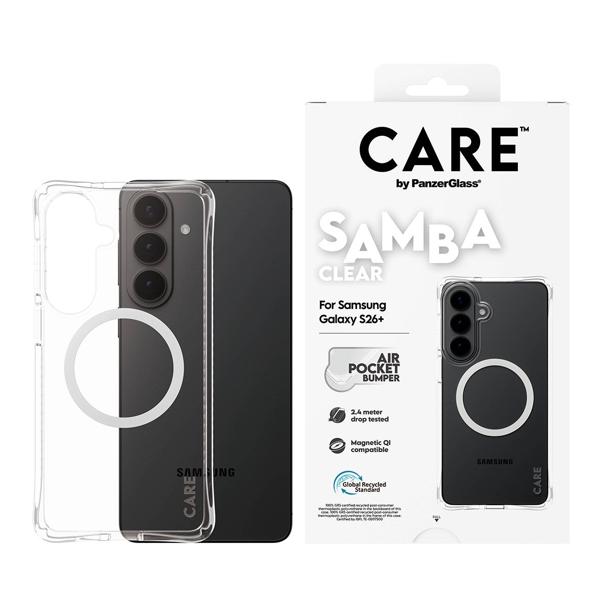 CARE™ by PanzerGlass® Samba Case Transparent w. White Qi Samsung Galaxy S26+