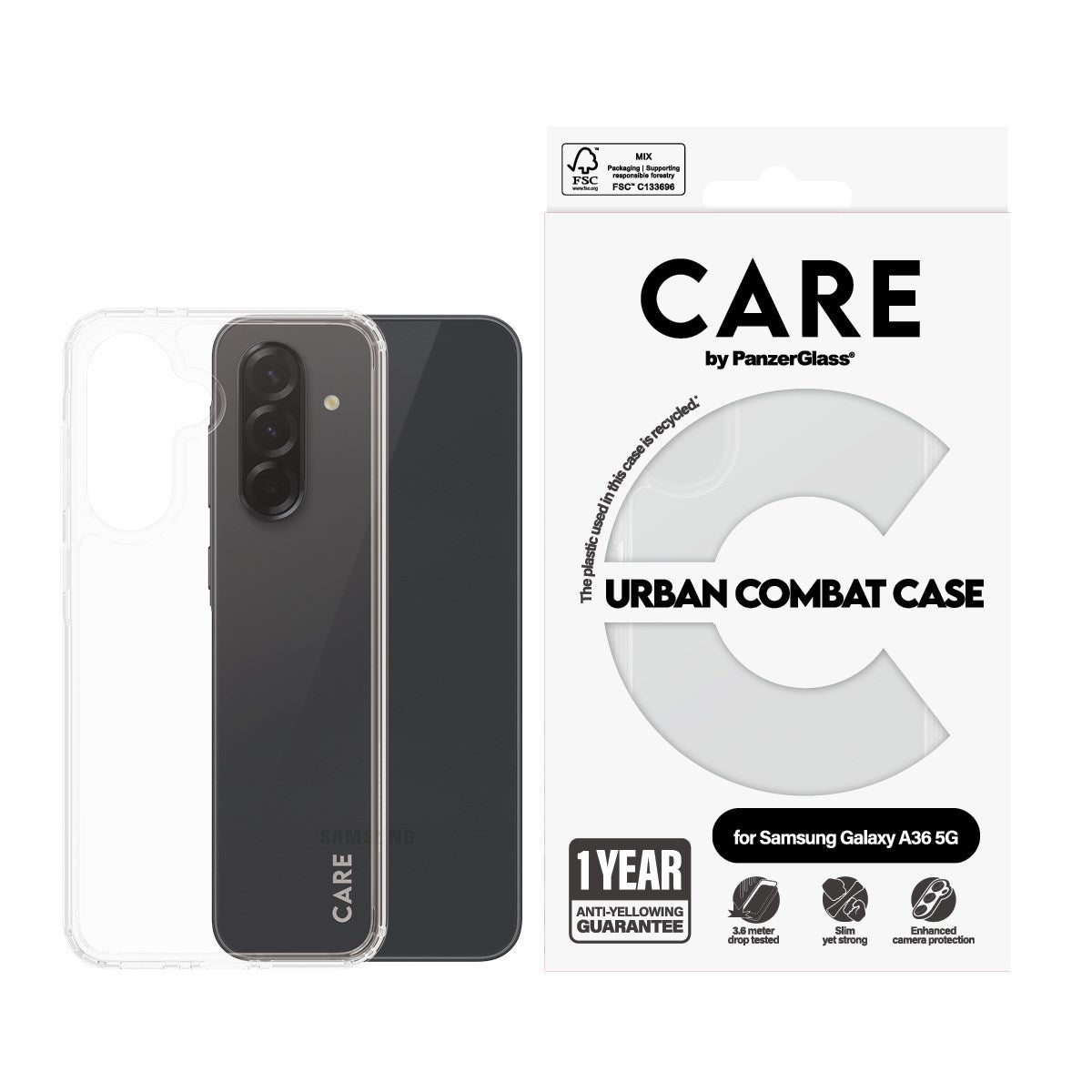 CARE by PanzerGlass® Flagship Case Transparent Urban Combat w. Clear Frame Samsung Galaxy A36 5G