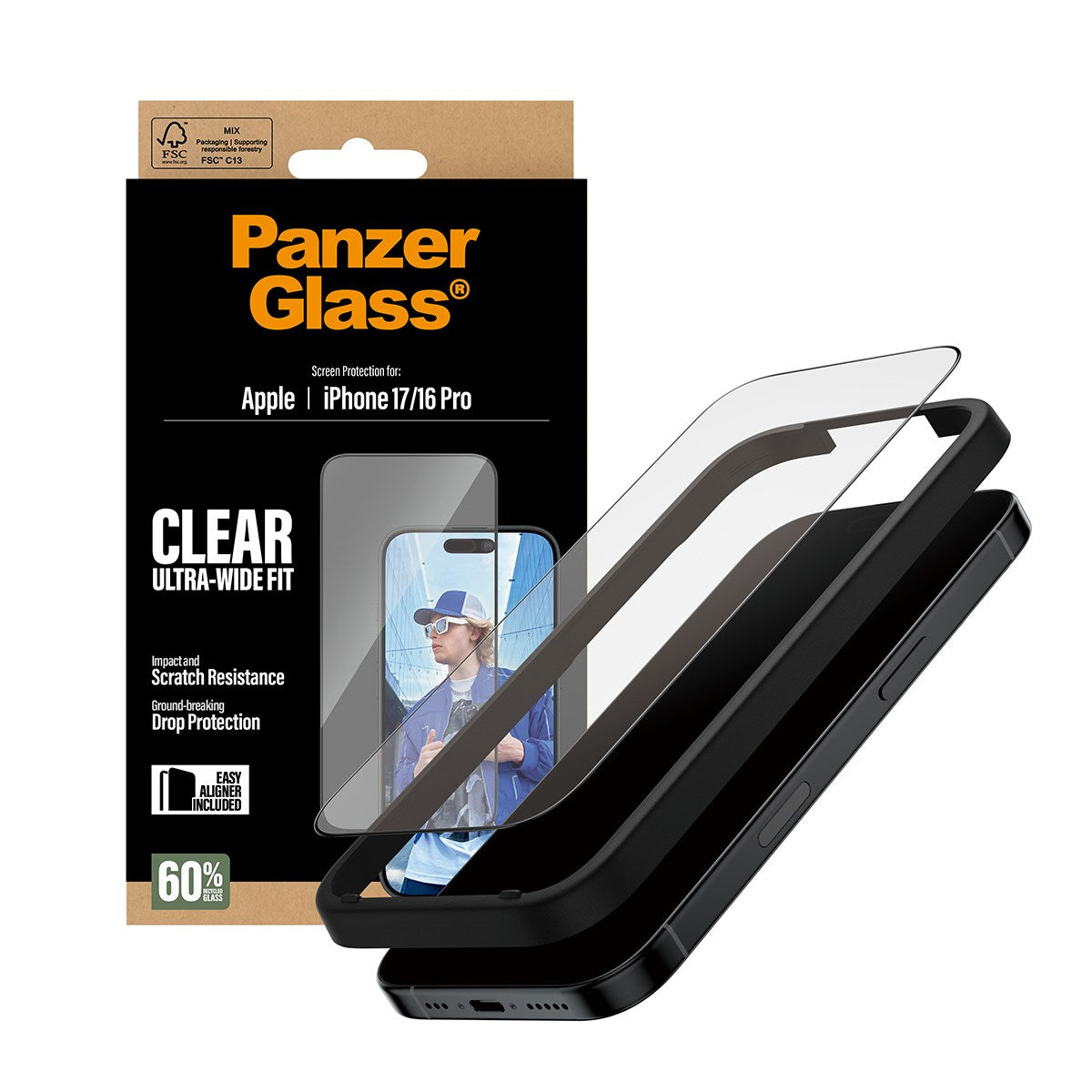 PanzerGlass® Screen Protector iPhone 17 | iPhone 16 Pro | Ultra-Wide Fit w. EasyAligner