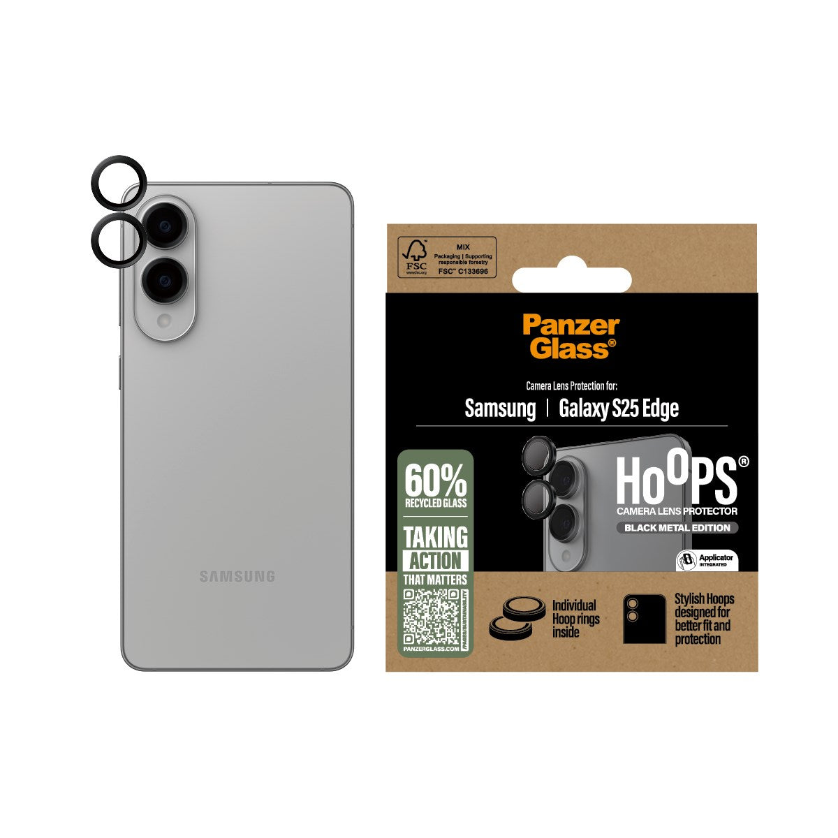 PanzerGlass® Hoops® Black Camera Lens Protector Samsung S25 Edge