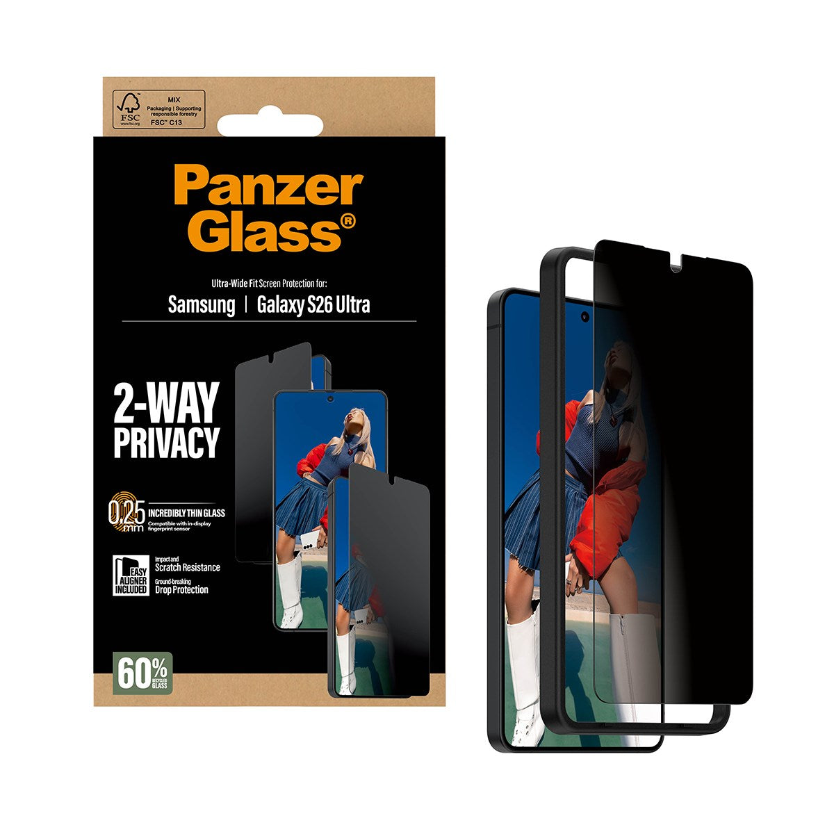 PanzerGlass® 2-Way Privacy Screen Protector Samsung Galaxy S26 Ultra | Ultra-Wide Fit w. EasyAligner