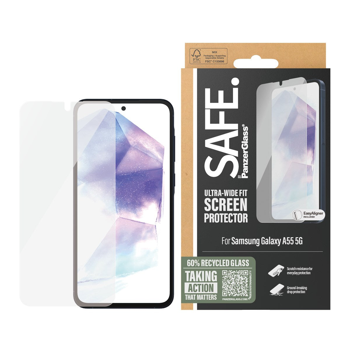 SAFE. by PanzerGlass® Screen Protector Samsung Galaxy A55 5G | Ultra-Wide Fit w. EasyAligner