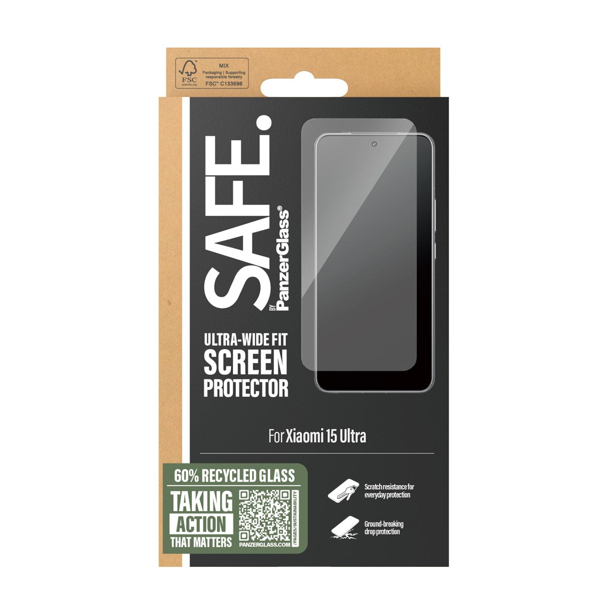 SAFE. by PanzerGlass® Screen Protector w. Black Frame Xiaomi 15 Ultra | Ultra-Wide Fit
