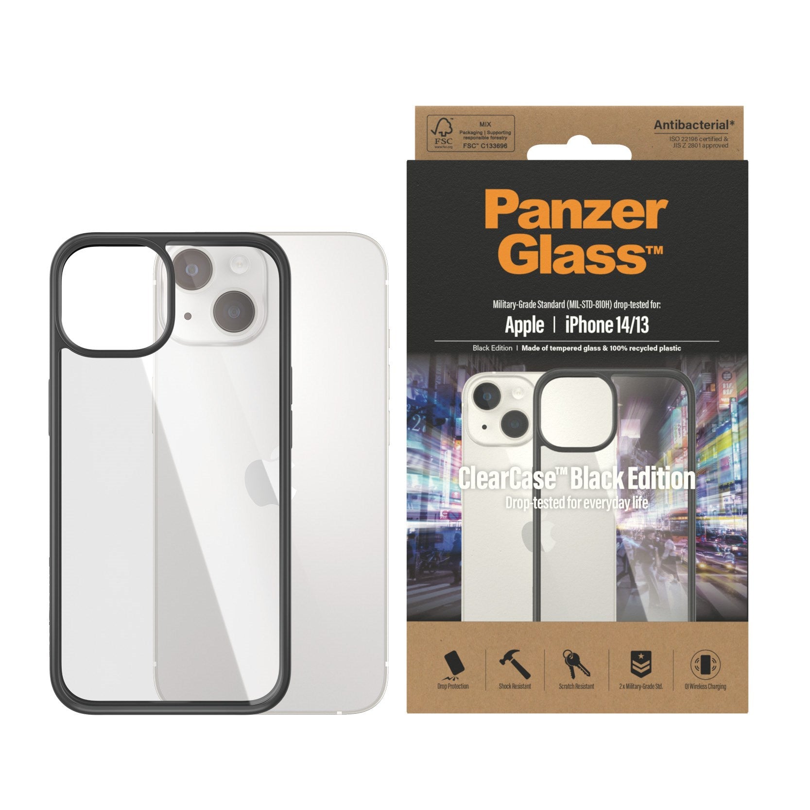 PanzerGlass® ClearCase Transparent w. Black Frame iPhone 14 | 13