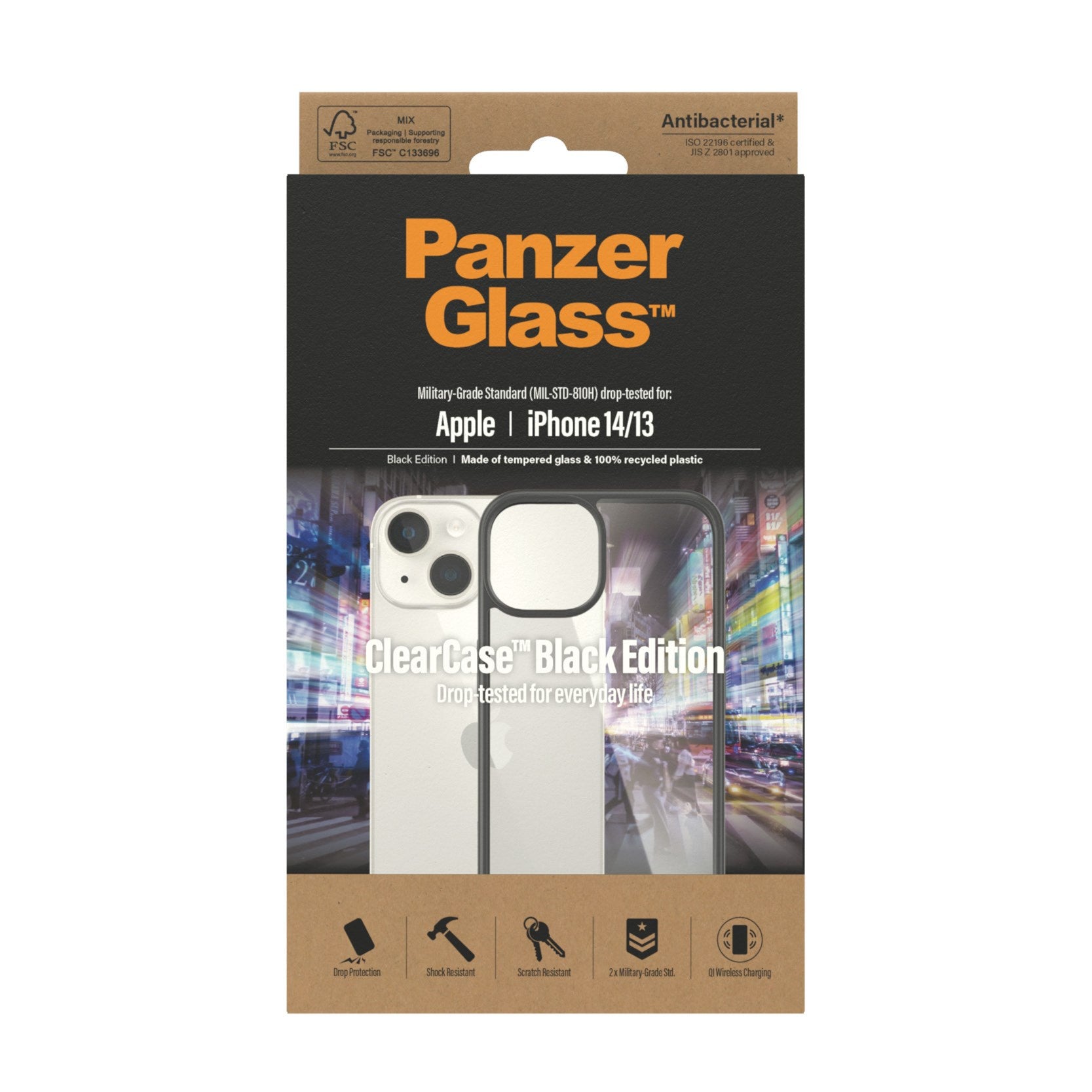 PanzerGlass® ClearCase Transparent w. Black Frame iPhone 14 | 13