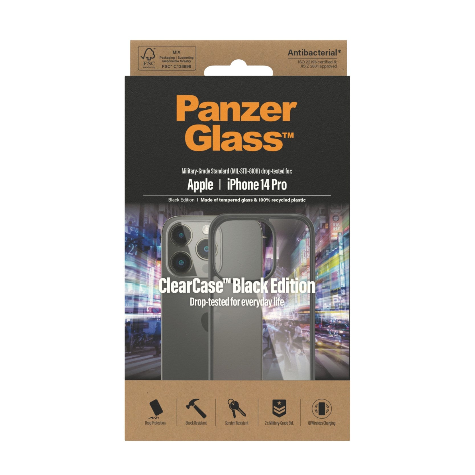 PanzerGlass® ClearCase Transparent w. Black Frame iPhone 14 Pro