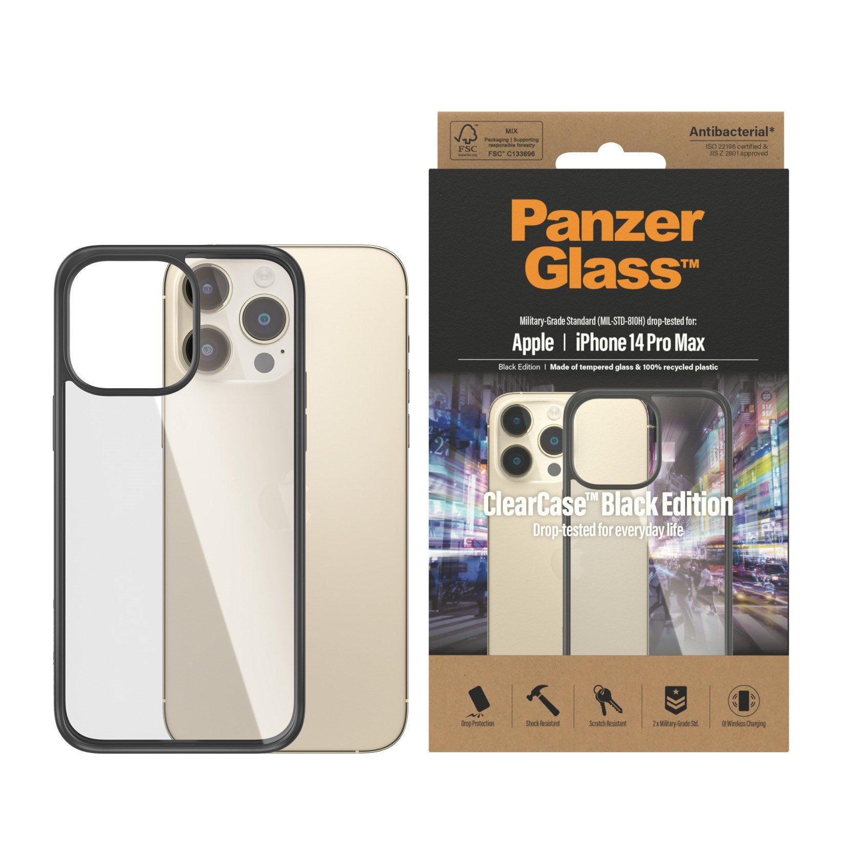 PanzerGlass® ClearCase Transparent w. Black Frame iPhone 14 Pro Max