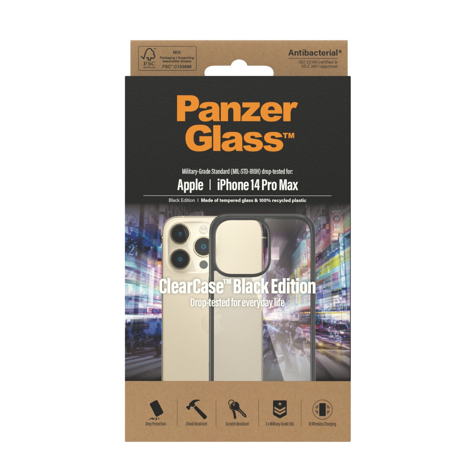 PanzerGlass® ClearCase Transparent w. Black Frame iPhone 14 Pro Max
