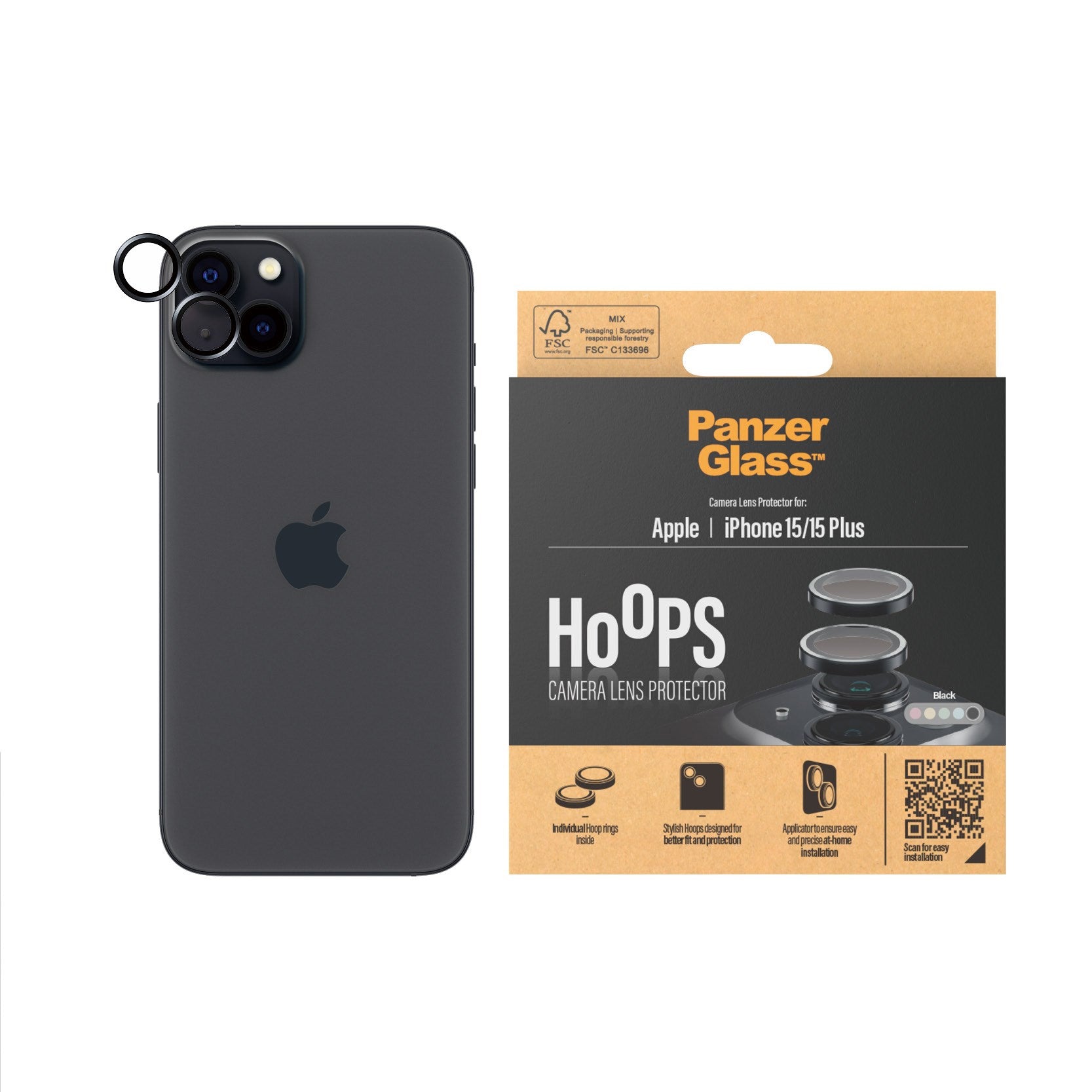 PanzerGlass® Hoops® Black Camera Lens Protector iPhone 15 | 15 Plus