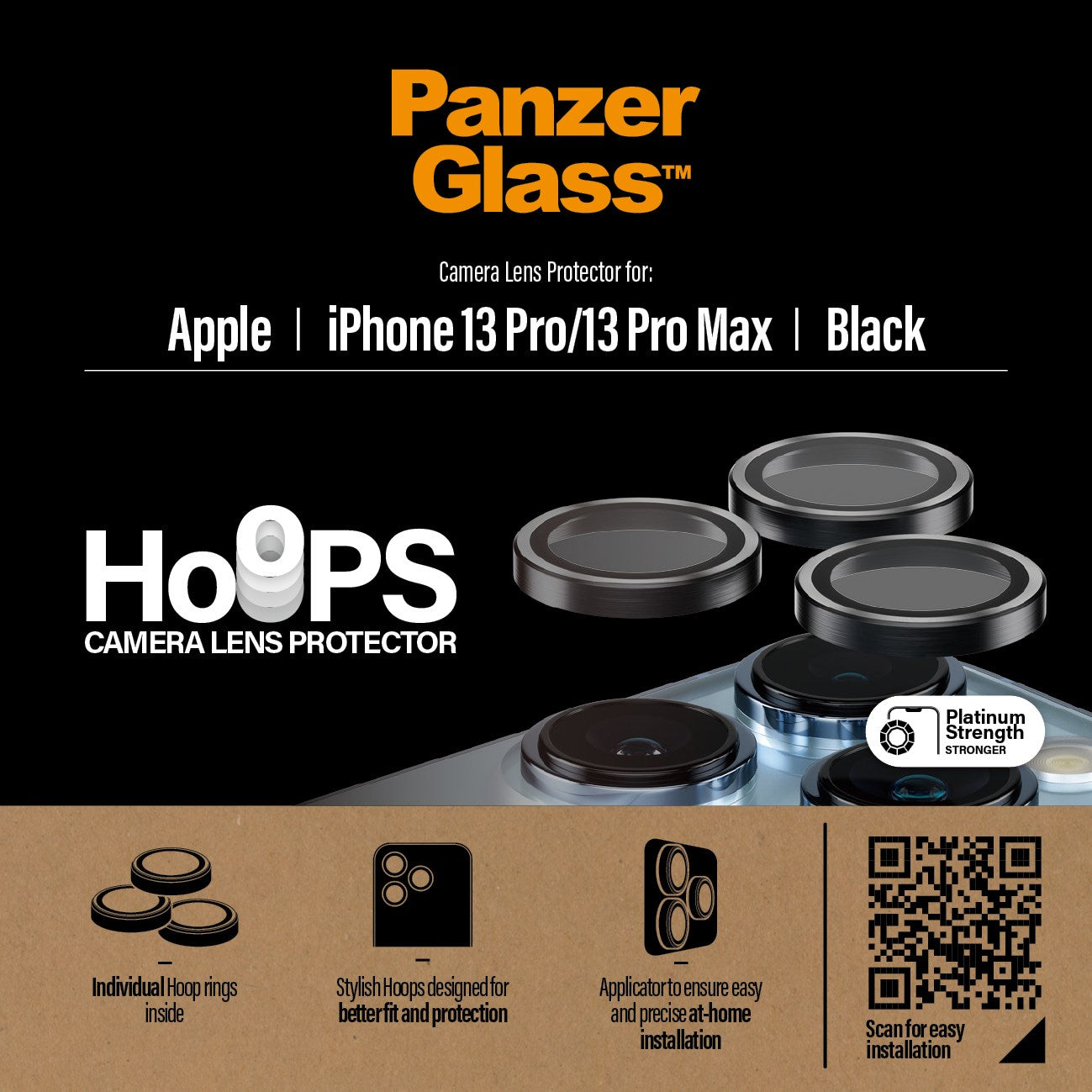 PanzerGlass® Hoops® Black Camera Lens Protector for iPhone 13 Pro | 13 Pro Max