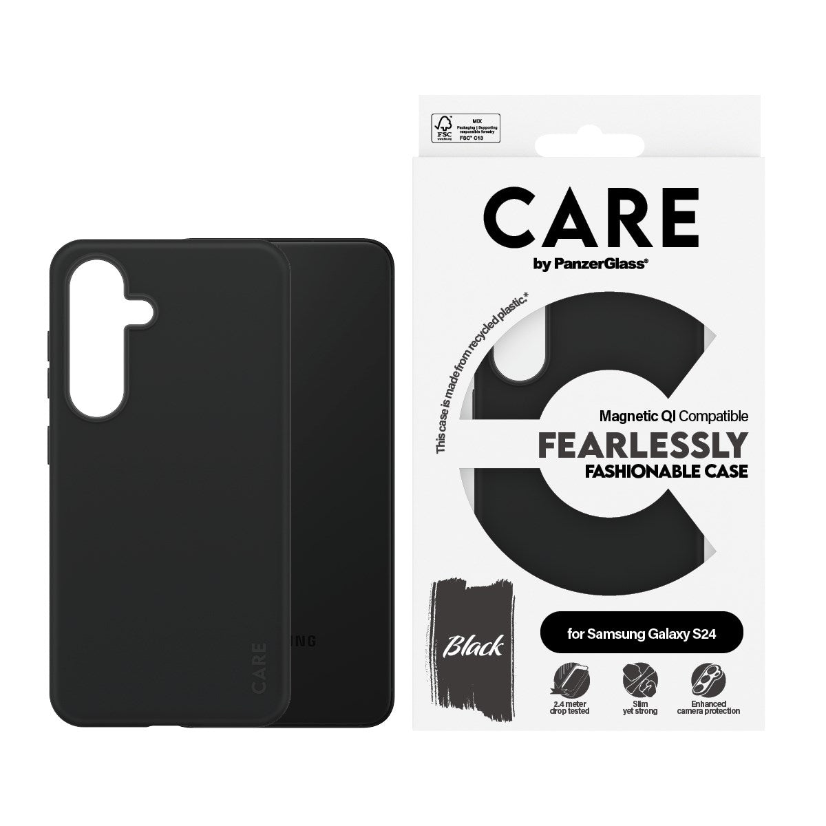CARE by PanzerGlass® Fashionable Case Black w. Qi Compatible Samsung Galaxy S24