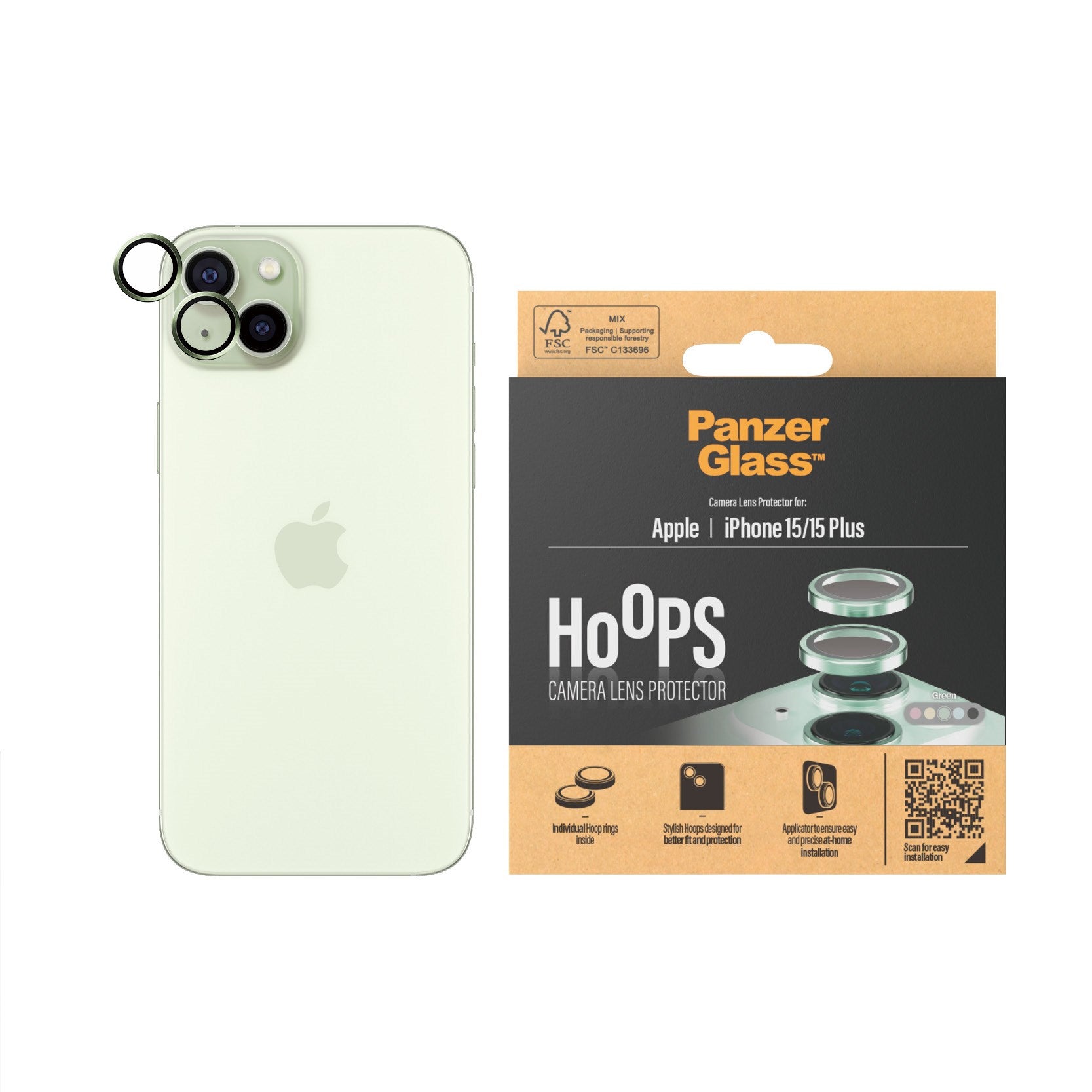 PanzerGlass® Hoops® Green Camera Lens Protector iPhone 15 | 15 Plus