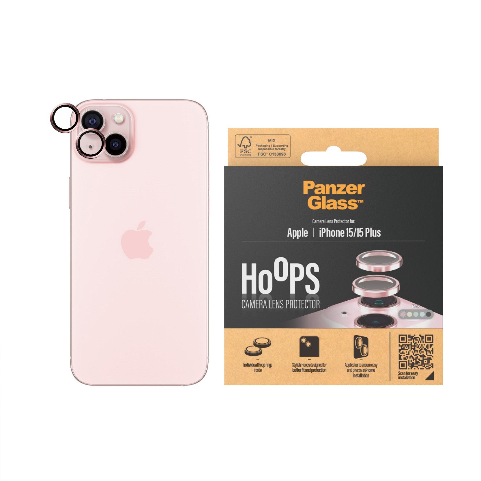 PanzerGlass® Hoops® Pink Camera Lens Protector iPhone 15 | 15 Plus
