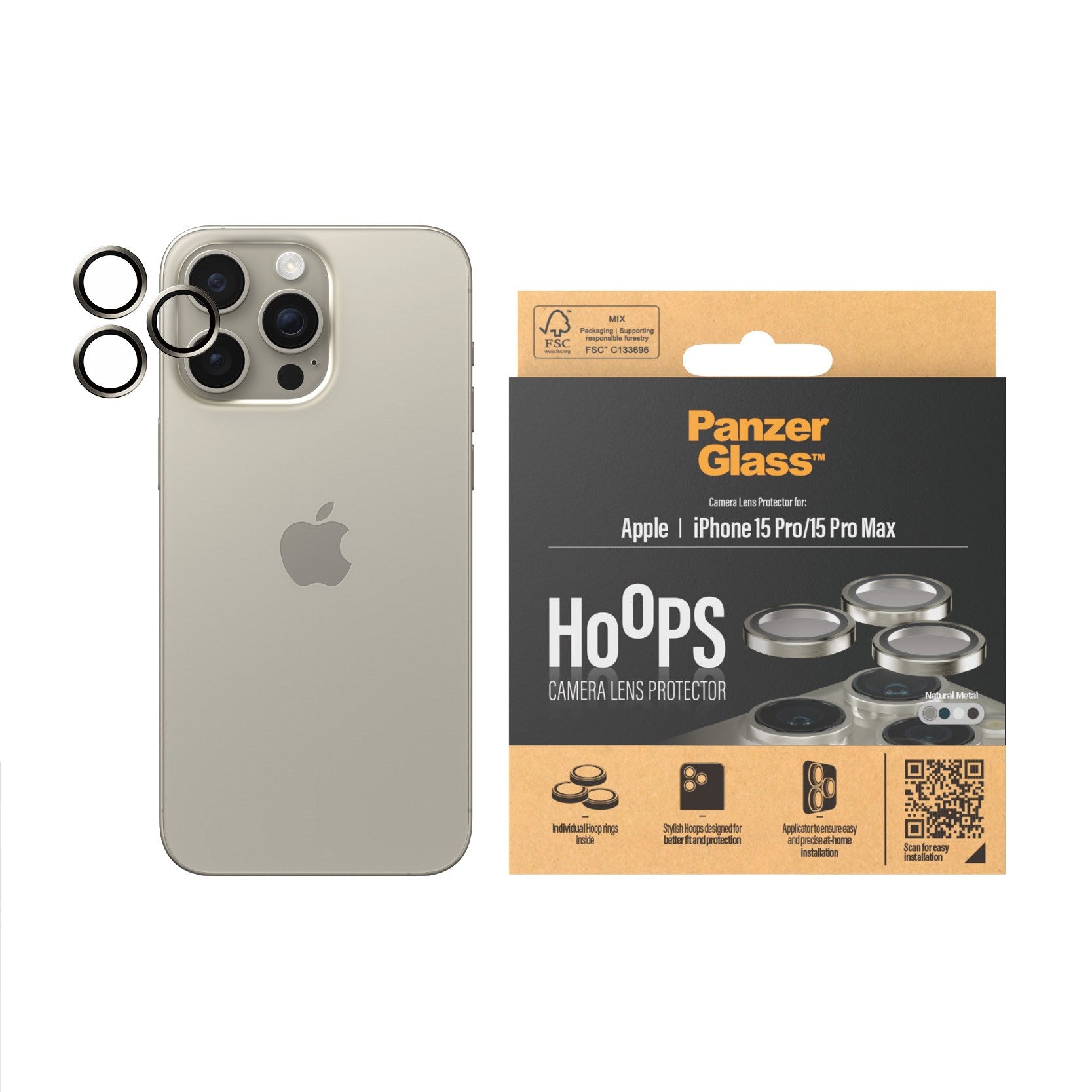 PanzerGlass® Hoops® Natural Metal Camera Lens Protector iPhone 15 Pro | 15 Pro Max