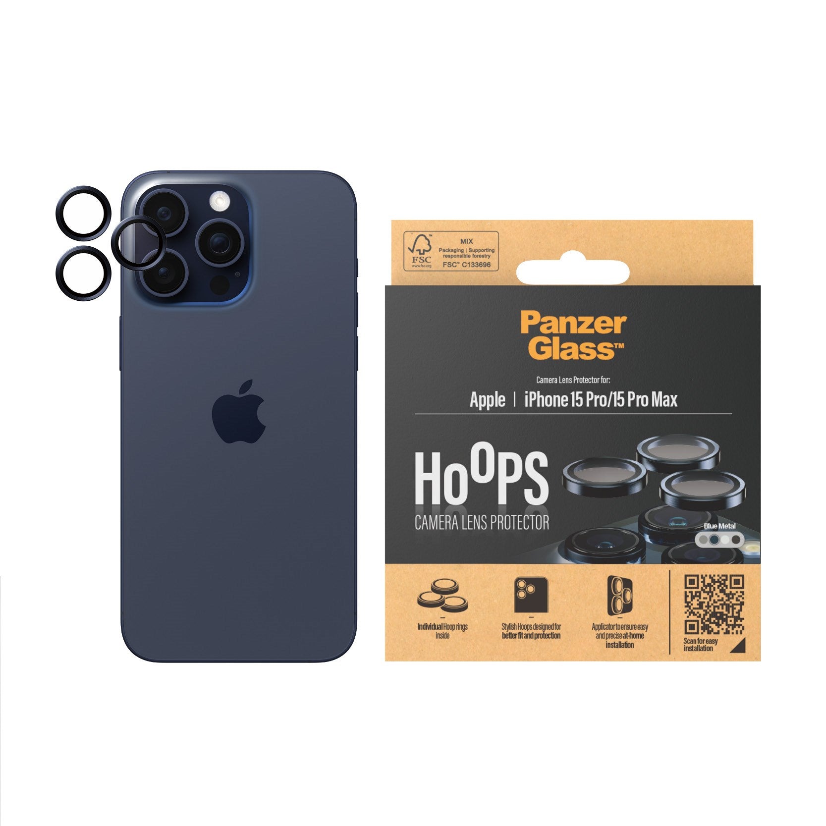 PanzerGlass® Hoops® Blue Metal Camera Lens Protector iPhone 15 Pro | 15 Pro Max