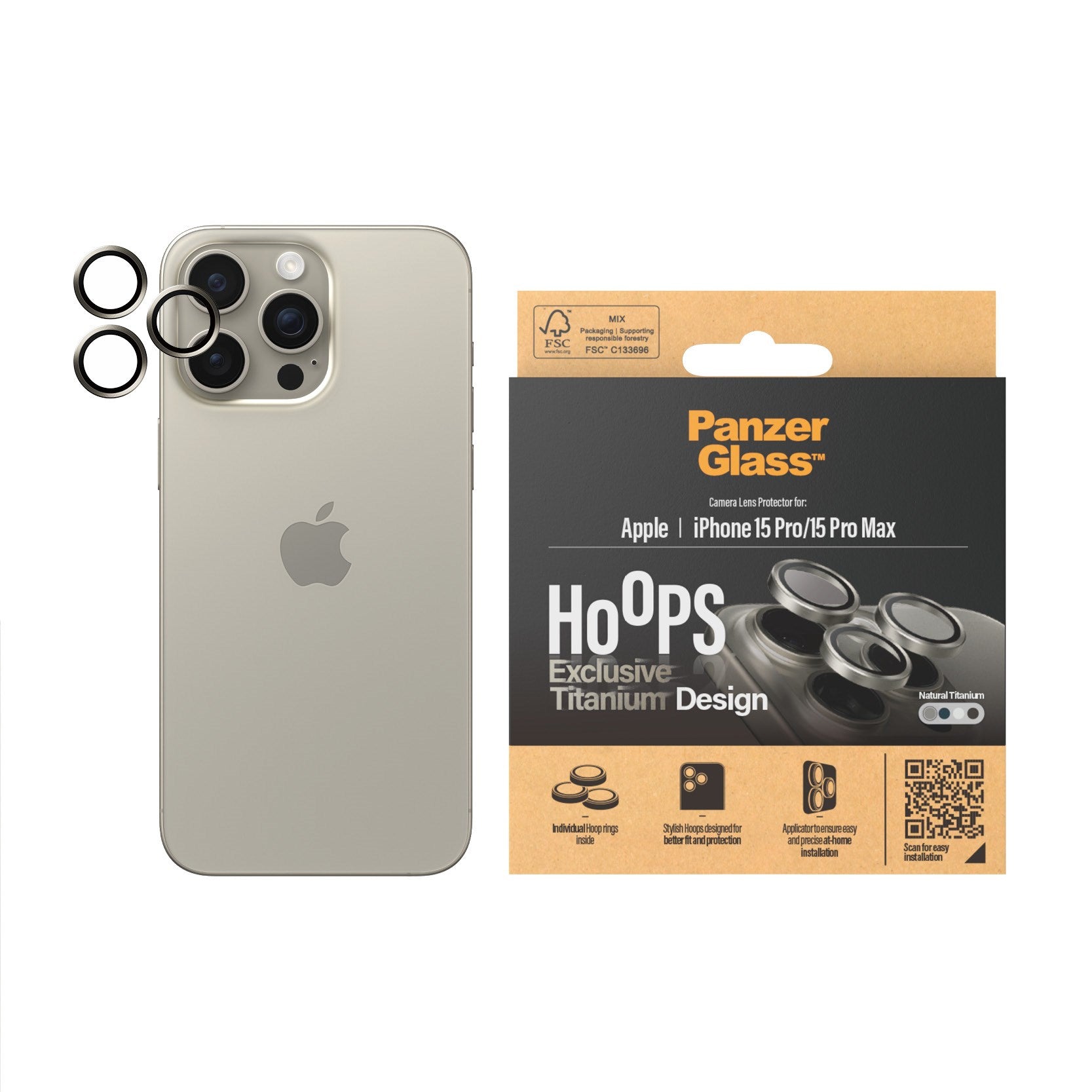 PanzerGlass® Hoops® Natural Titanium Camera Lens Protector iPhone 15 Pro | 15 Pro Max