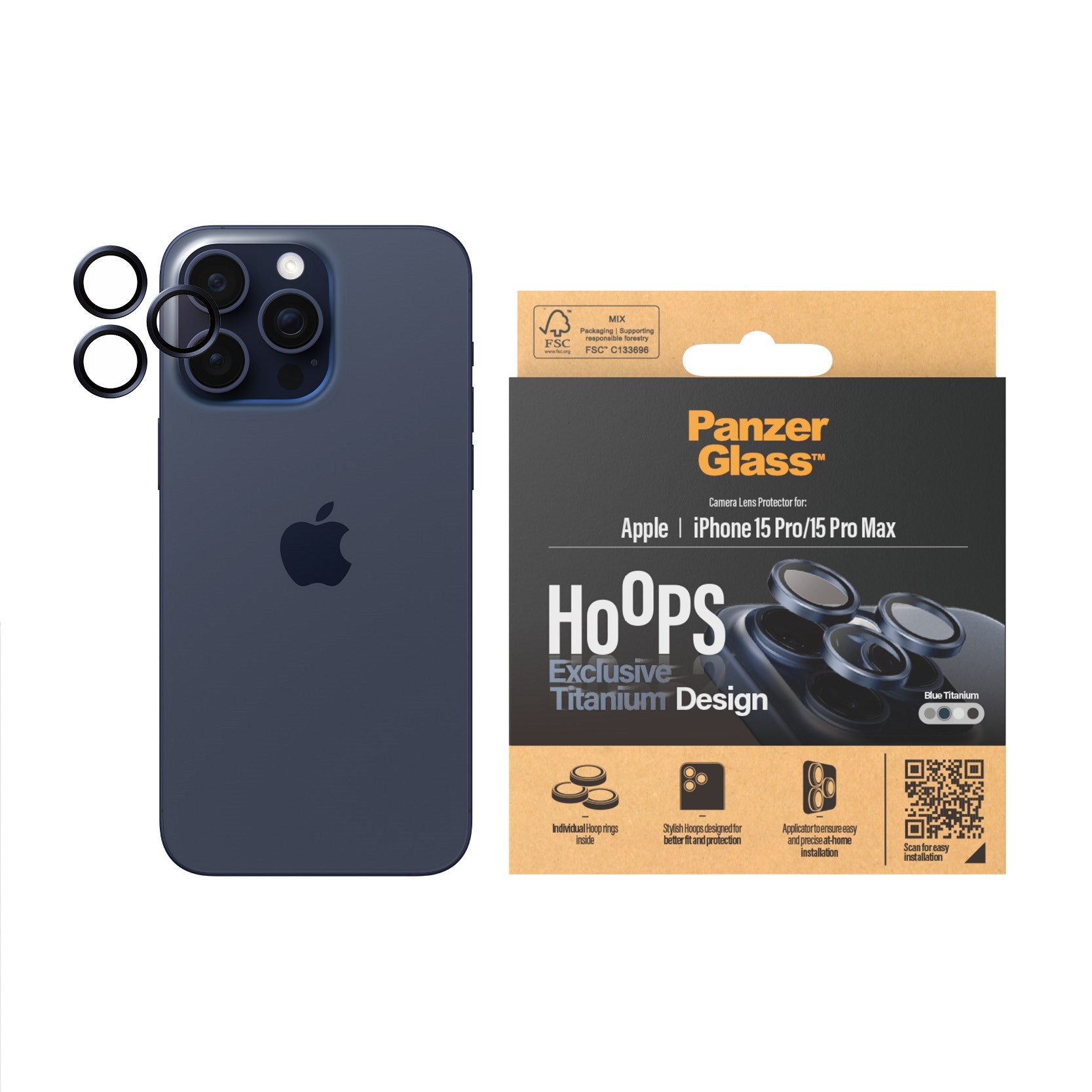 PanzerGlass® Hoops® Blue Titanium Camera Lens Protector iPhone 15 Pro | 15 Pro Max