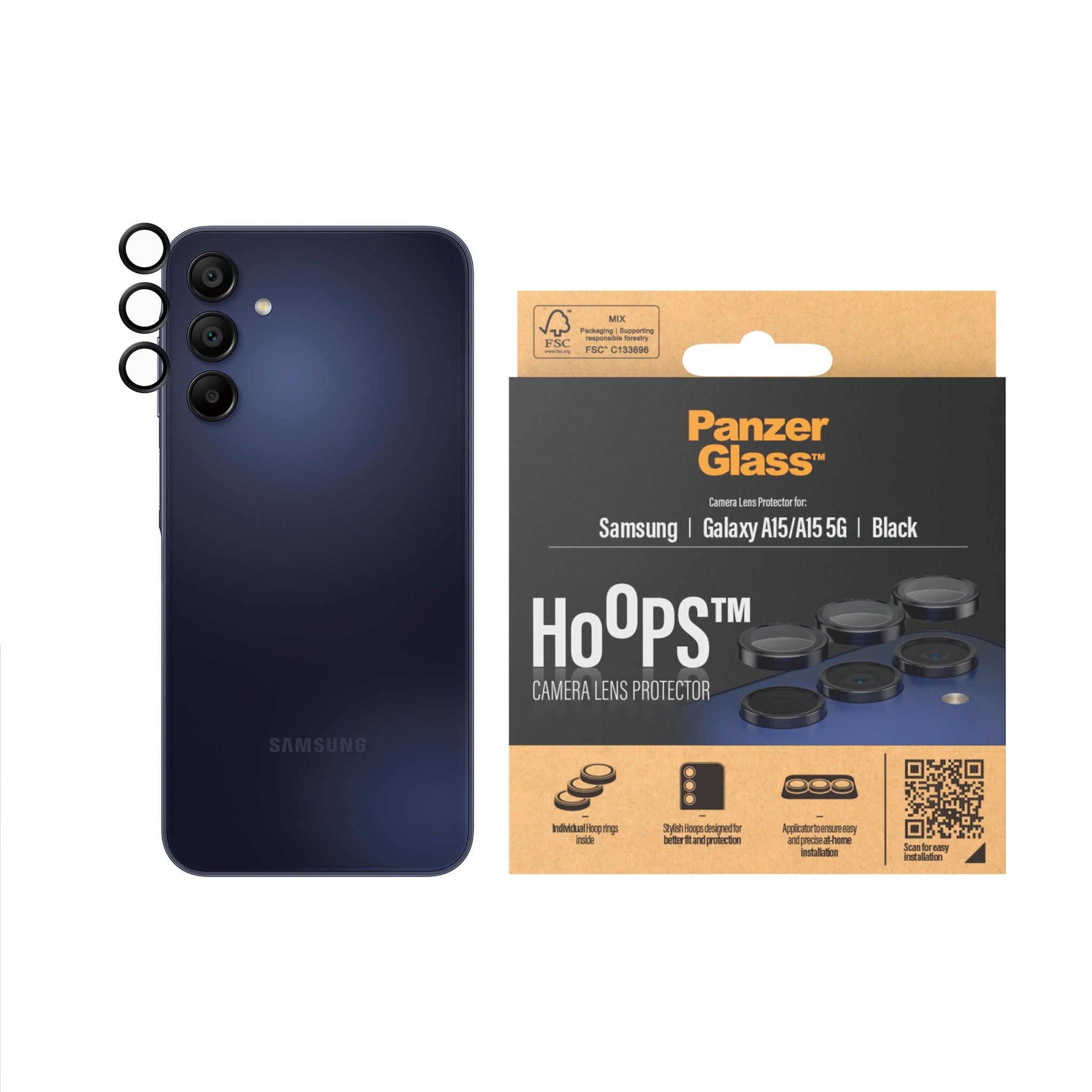 PanzerGlass® Hoops® Black Camera Lens Protector Samsung Galaxy A15 | A15 5G