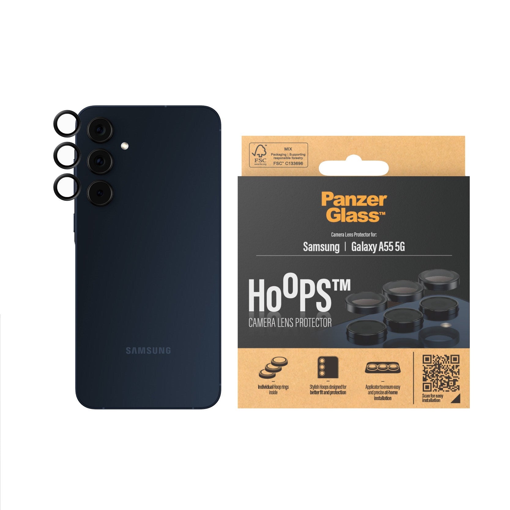 PanzerGlass® Hoops® Black Camera Lens Protector Samsung Galaxy A55 5G