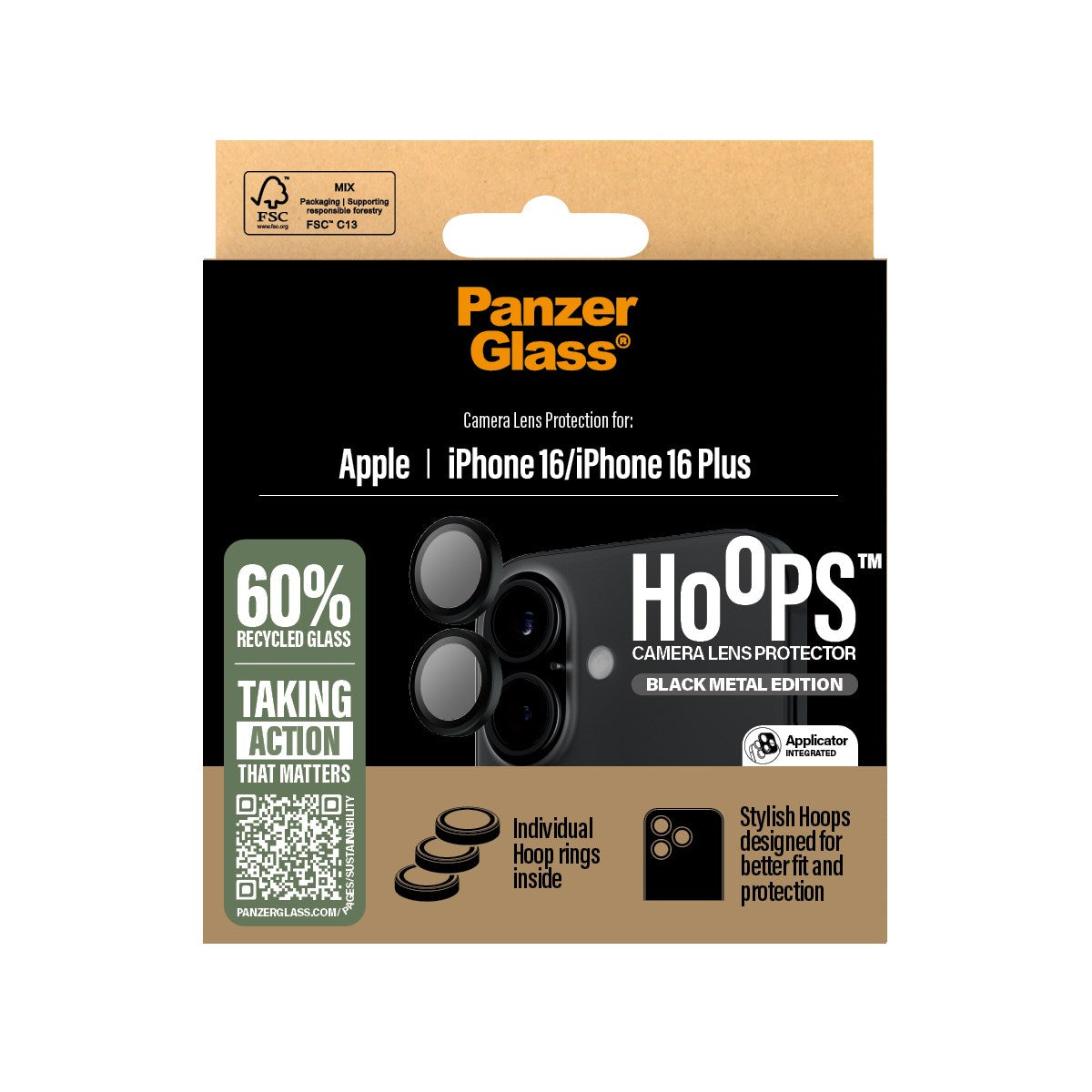 PanzerGlass® Hoops® Black Camera Lens Protector iPhone 16 | 16 Plus