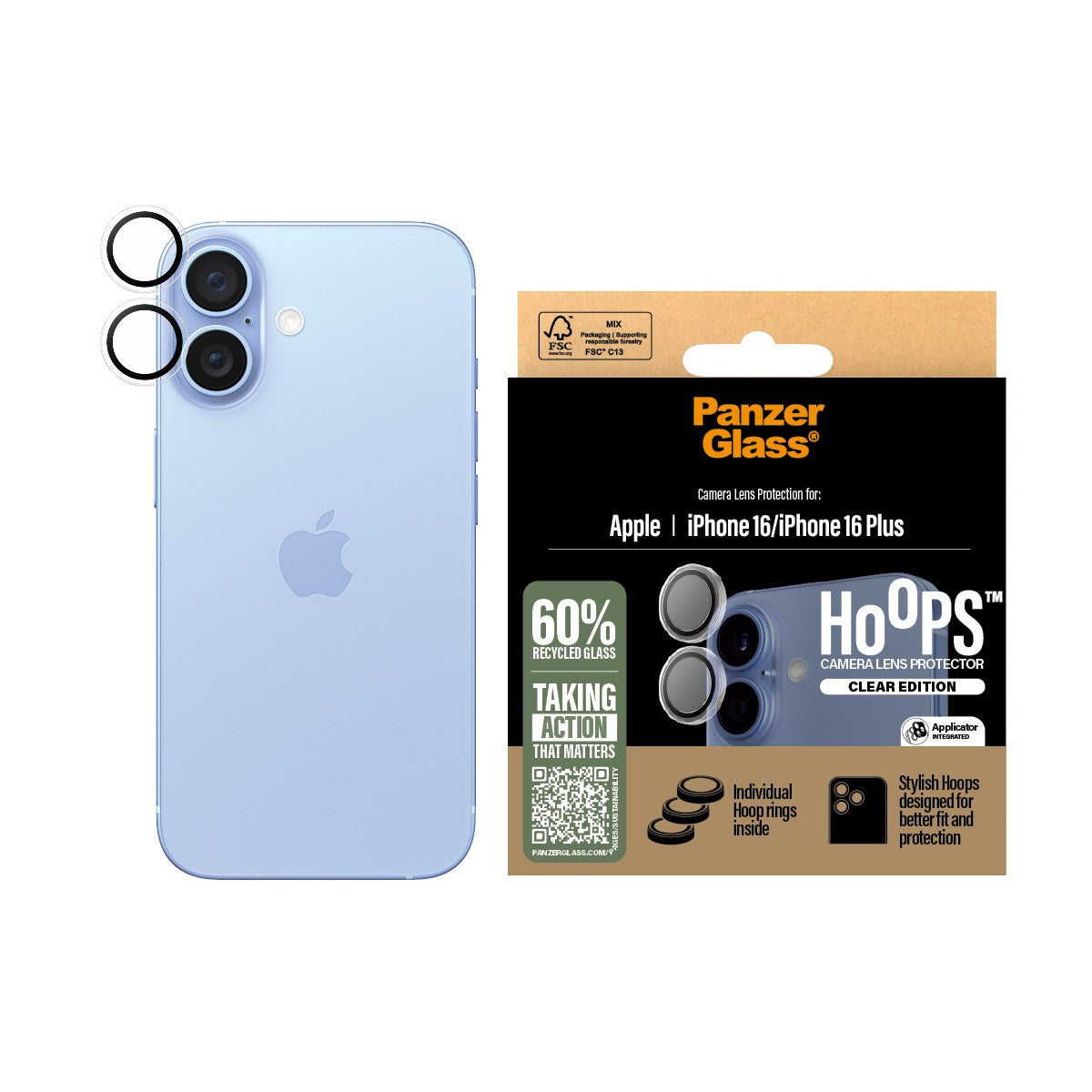 PanzerGlass® Hoops® Transparent Camera Lens Protector iPhone 16 | 16 Plus