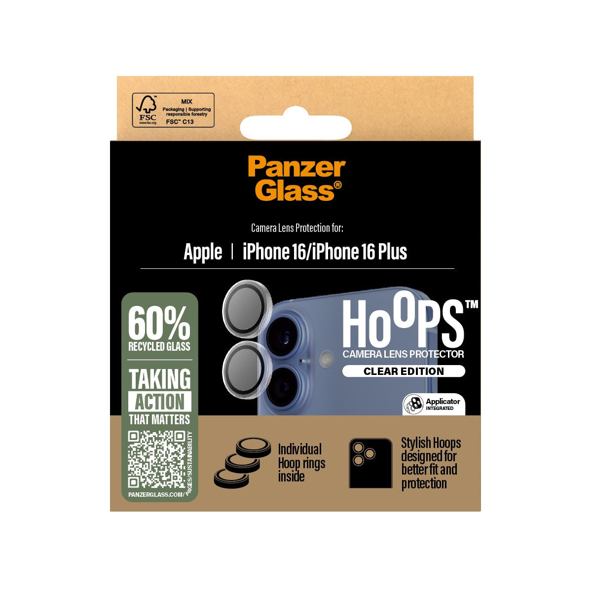 PanzerGlass® Hoops® Transparent Camera Lens Protector iPhone 16 | 16 Plus