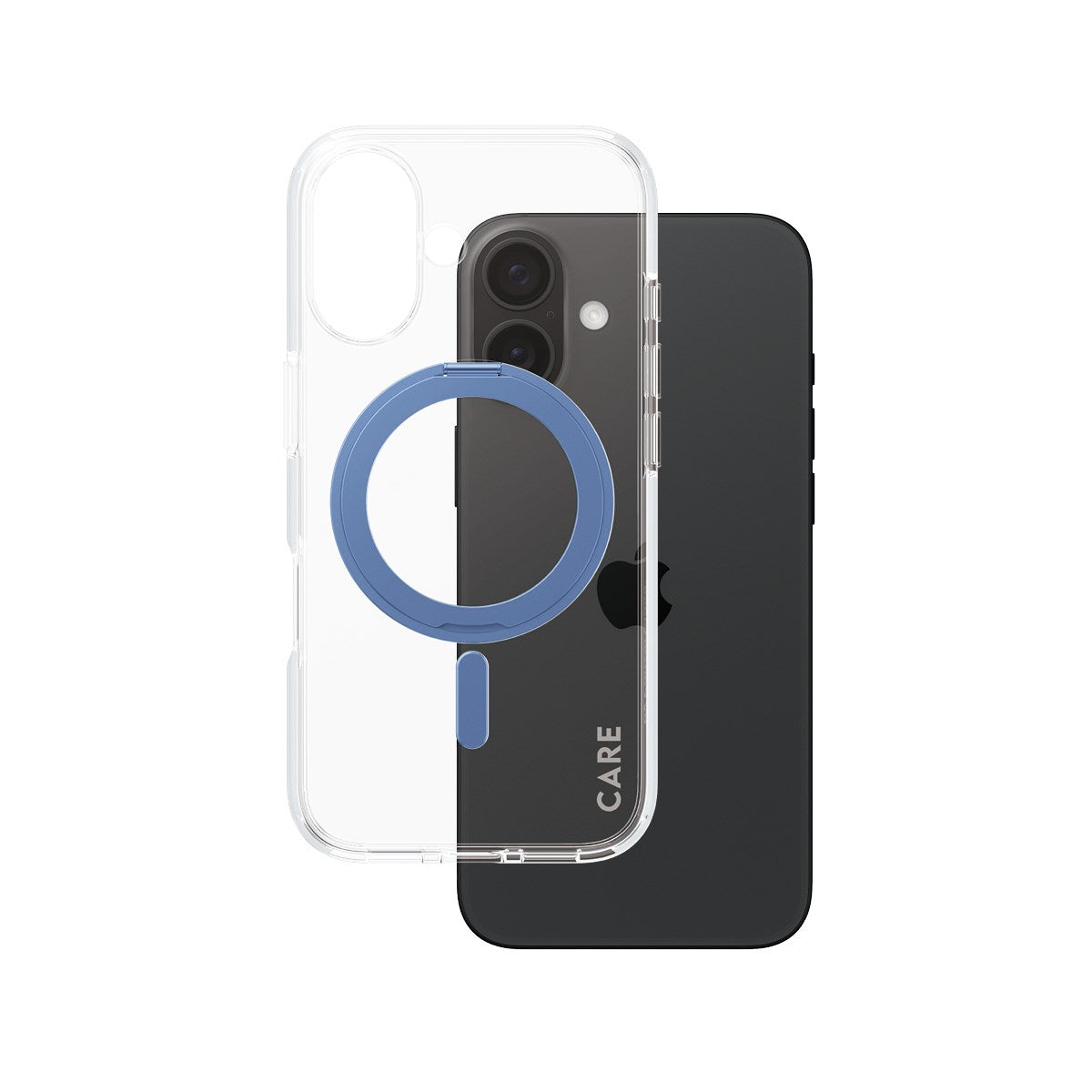 CARE by PanzerGlass® Feature Case Transparent w. Blue Kickstand & MagSafe iPhone 16