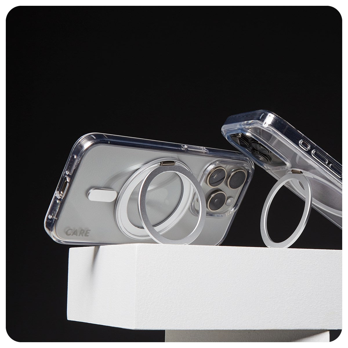 CARE by PanzerGlass® Feature Case Transparent w. Silver Kickstand & MagSafe iPhone 16