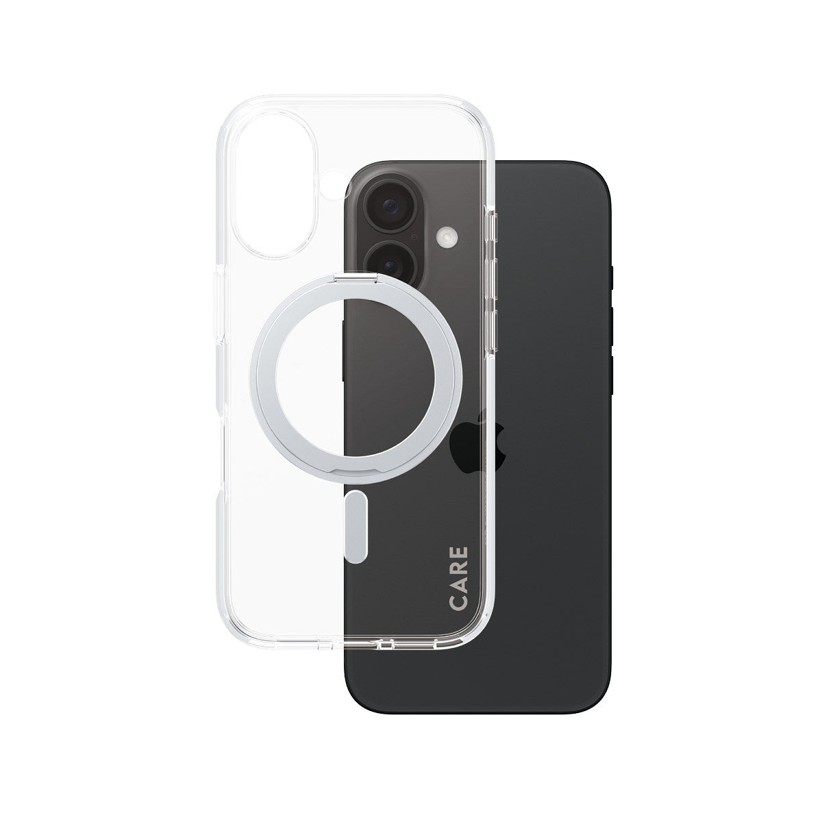 CARE by PanzerGlass® Feature Case Transparent w. Silver Kickstand & MagSafe iPhone 16