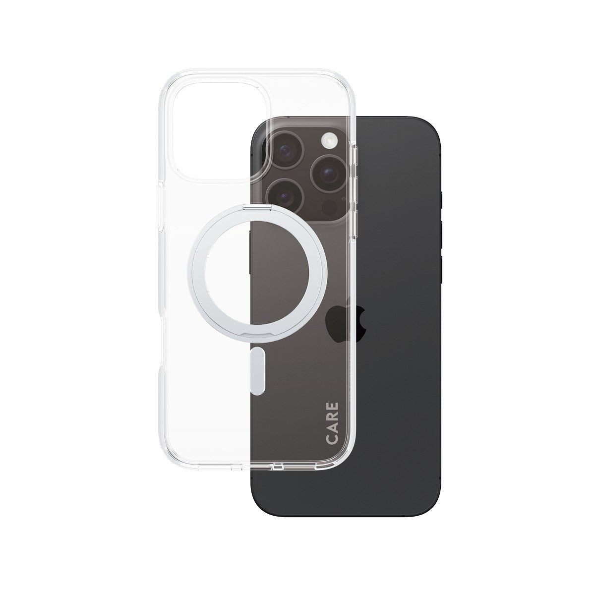 CARE by PanzerGlass® Feature Case Transparent w. Silver Kickstand & MagSafe iPhone 16 Pro Max
