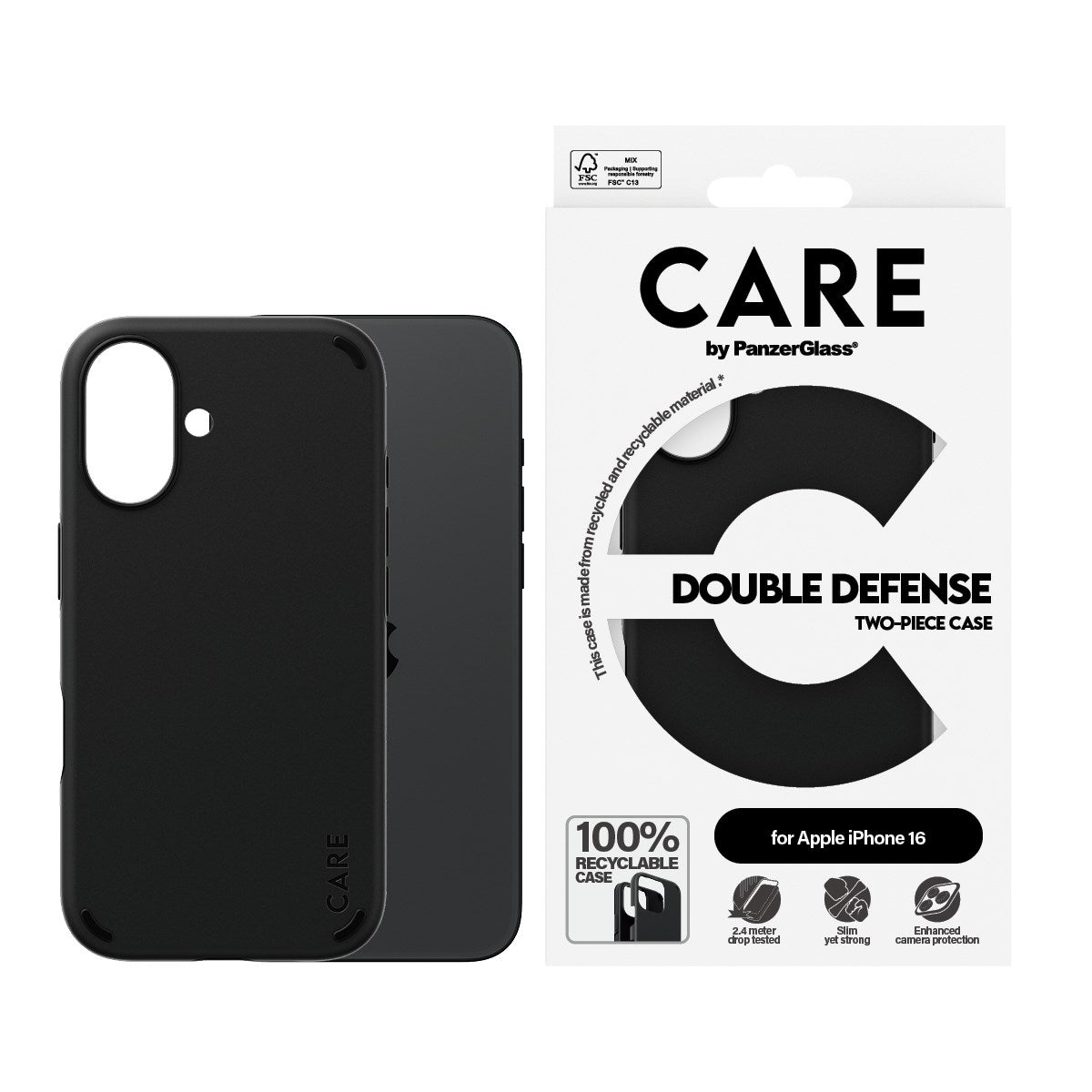 CARE by PanzerGlass® Feature Case Double Defense Black iPhone 16
