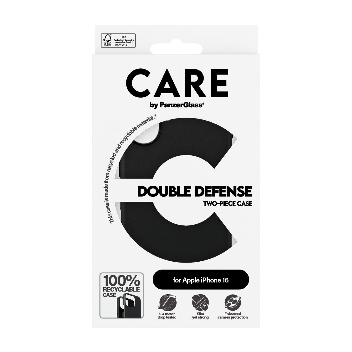 CARE by PanzerGlass® Feature Case Double Defense Black iPhone 16