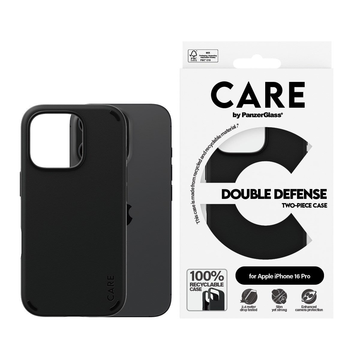 CARE by PanzerGlass® Feature Case Double Defense Black iPhone 16 Pro