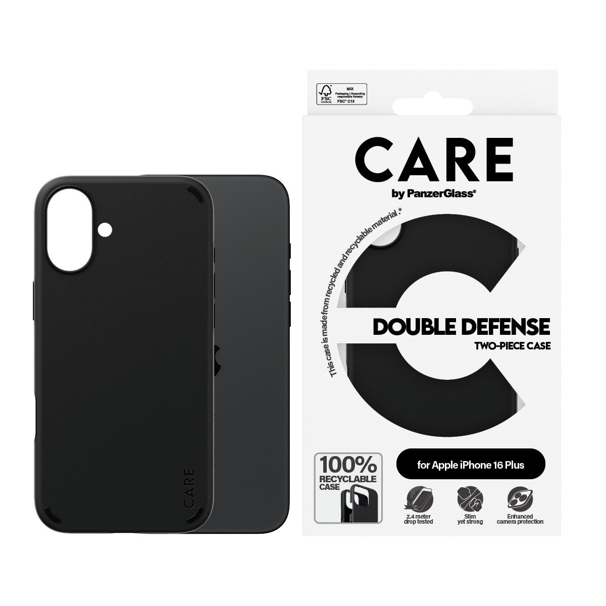 CARE by PanzerGlass® Feature Case Double Defense Black iPhone 16 Plus