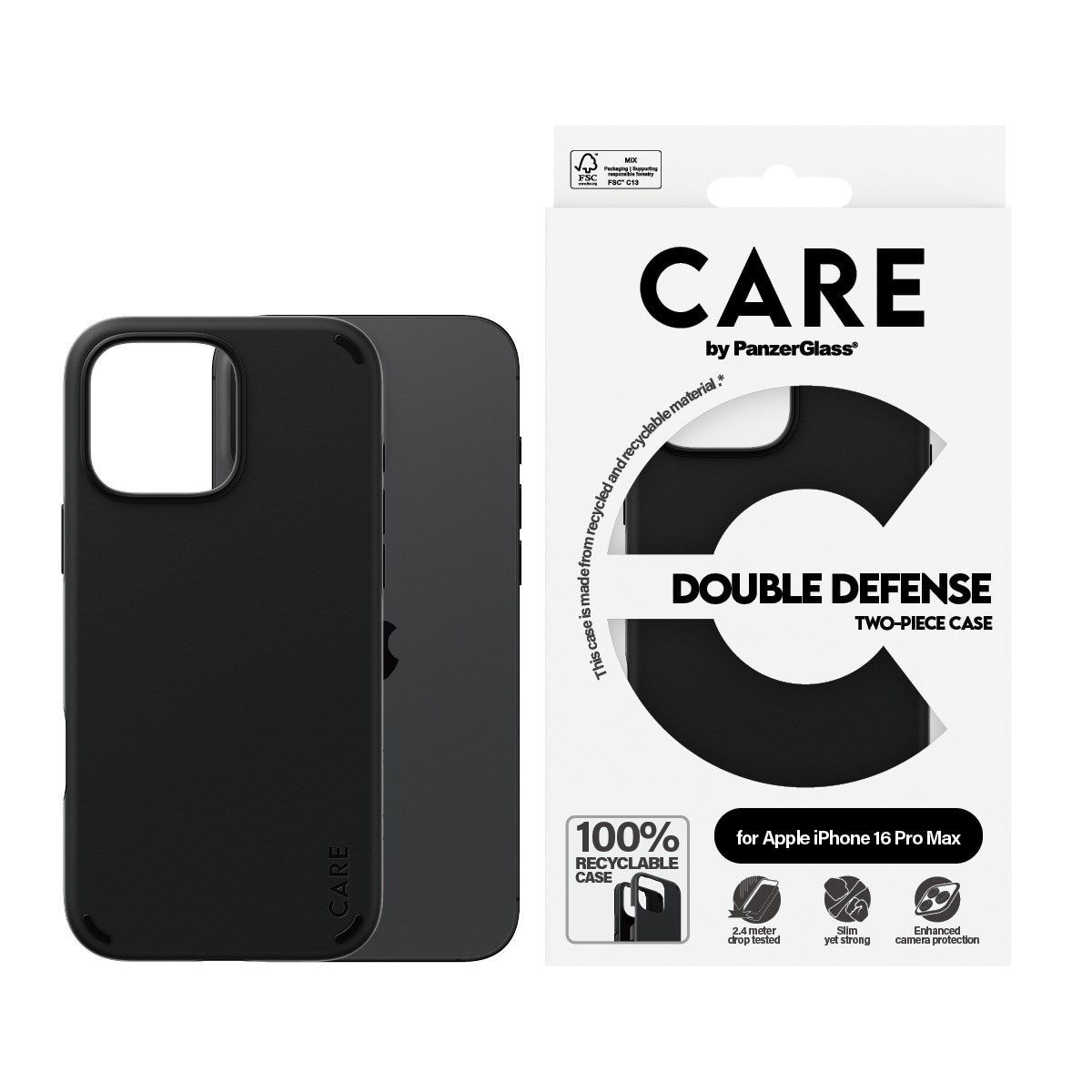 CARE by PanzerGlass® Feature Case Double Defense Black iPhone 16 Pro Max